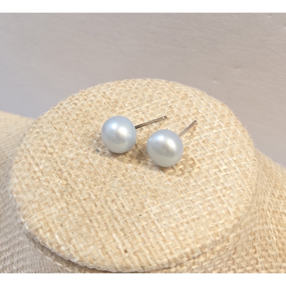 Vintage JCM 8mm Blue Pearl Sterling Silver Srud Earrings